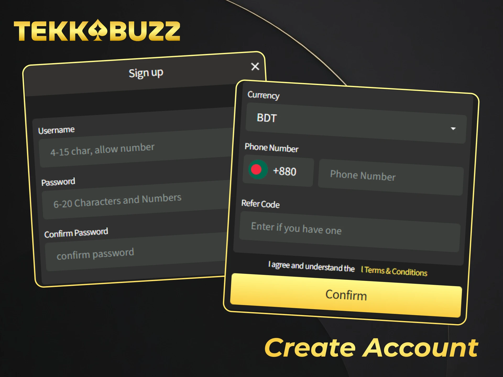 Register your TekkaBuzz account to start betting in Bangladesh.