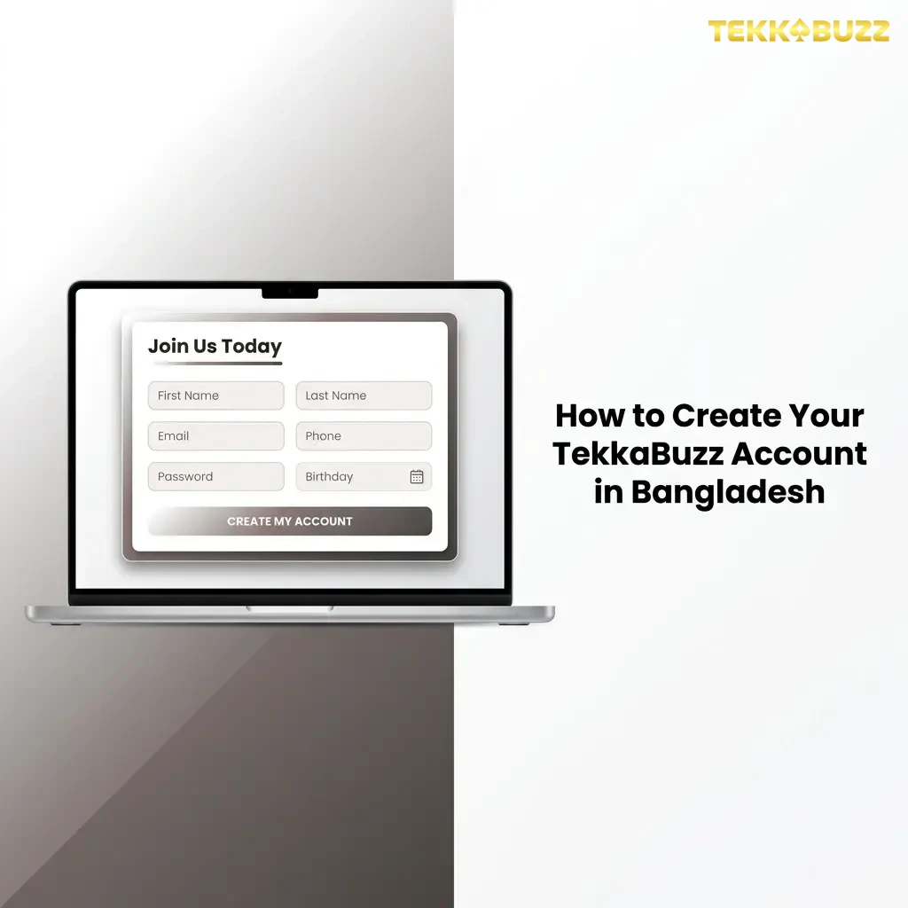 TekkaBuzz account registration steps for Bangladesh players showing sign-up form with BDT currency and bKash deposit options