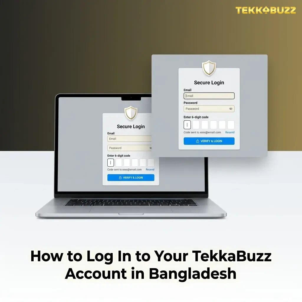 TekkaBuzz account login steps in Bangladesh showing email, password entry, and dashboard access