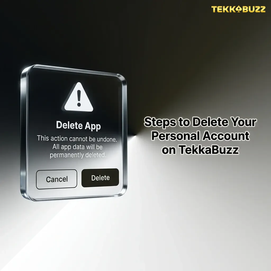 Steps to delete a personal account on TekkaBuzz, including settings navigation, support contact, and confirmation process.